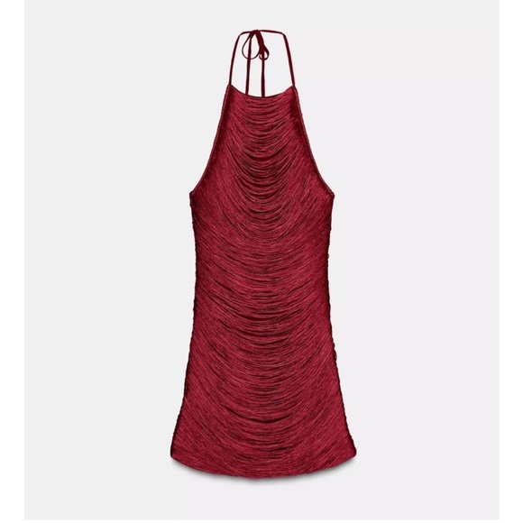 Zara Short Halter Fringe DressRed Party Dress XS/S NWT VIRAL!